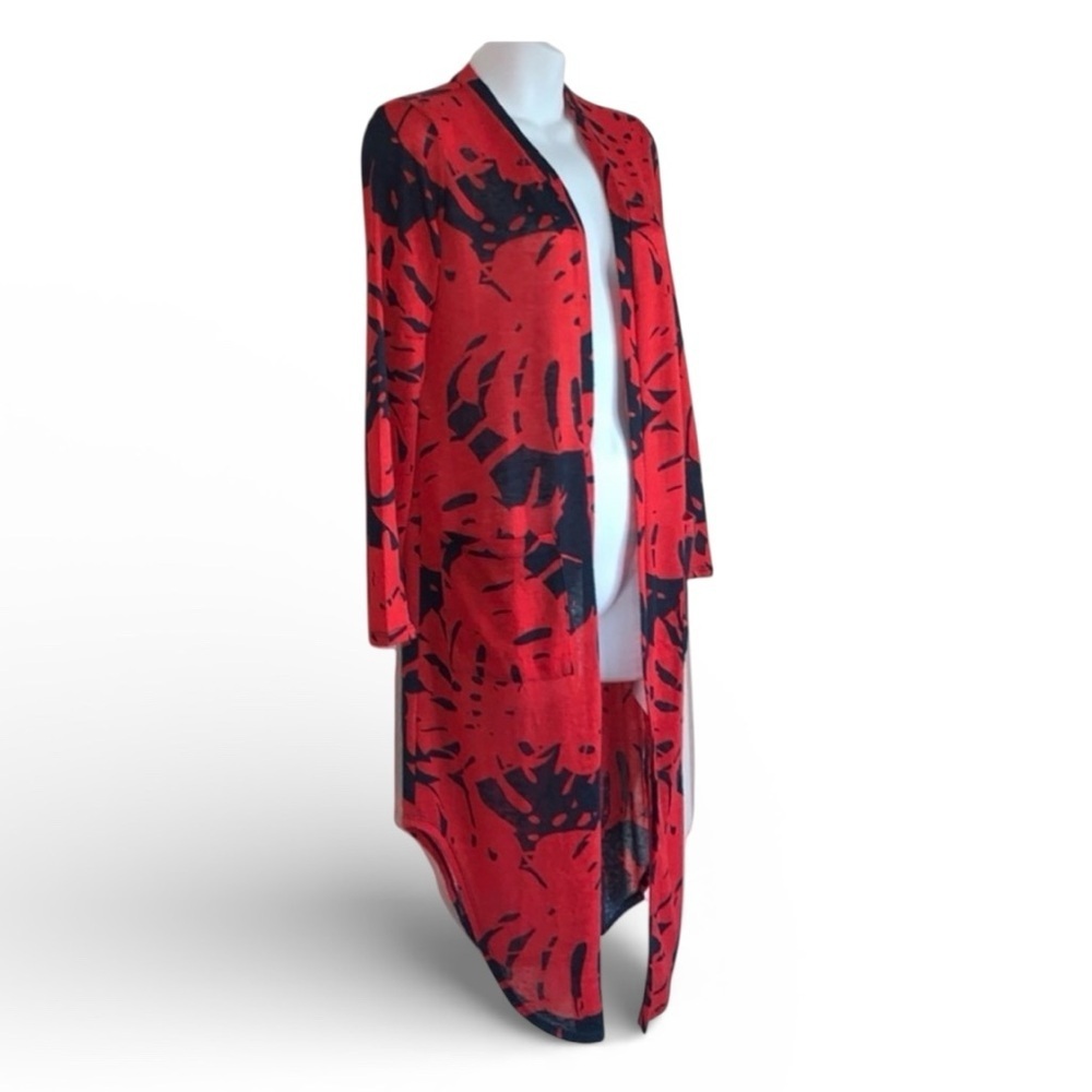 G by Guiliana Cardigan women's XSP, red/blue. Open front, duster, slit sides EUC